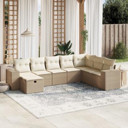 Set canapele de grădină, 8 piese, cu perne, bej, poliratan GartenMobel Dekor