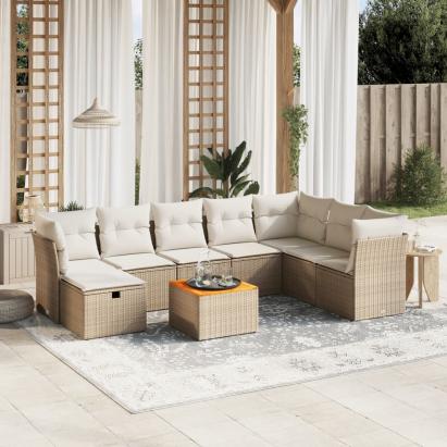 Set canapele de grădină, 9 piese, cu perne, bej, poliratan GartenMobel Dekor