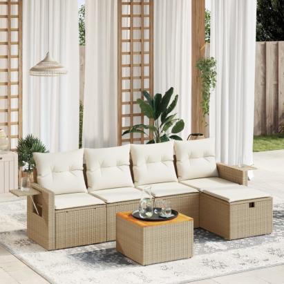 Set canapele de grădină cu perne, 6 piese, bej, poliratan GartenMobel Dekor