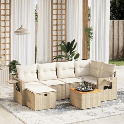 Set canapele de grădină, 7 piese, cu perne, bej, poliratan GartenMobel Dekor