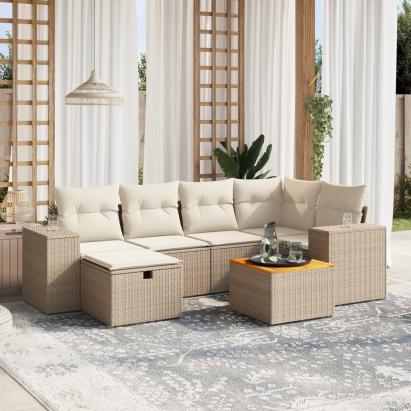 Set canapele de grădină, 7 piese, cu perne, bej, poliratan GartenMobel Dekor