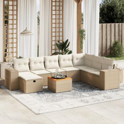 Set canapele de grădină, 9 piese, cu perne, bej, poliratan GartenMobel Dekor
