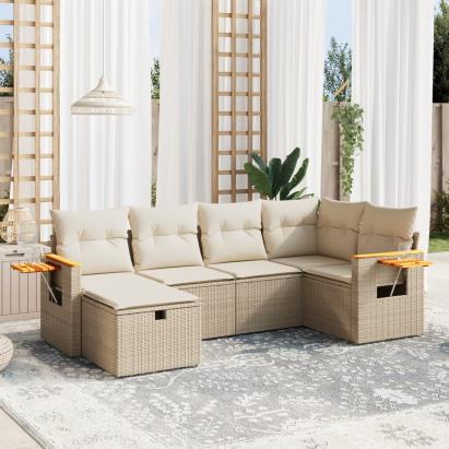 Set canapele de grădină cu perne, 6 piese, bej, poliratan GartenMobel Dekor