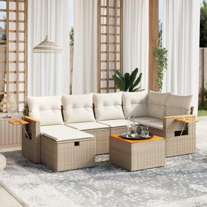 Set canapele de grădină, 7 piese, cu perne, bej, poliratan GartenMobel Dekor