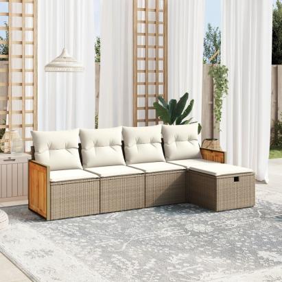 Set canapele de grădină cu perne, 5 piese, bej, poliratan GartenMobel Dekor