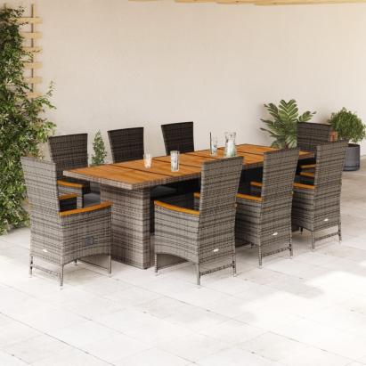Set mobilier grădină cu perne, 9 piese, gri, poliratan GartenMobel Dekor