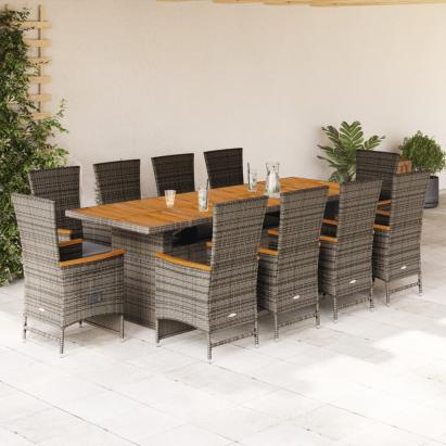 Set mobilier de grădină cu perne, 11 piese, gri, poliratan GartenMobel Dekor