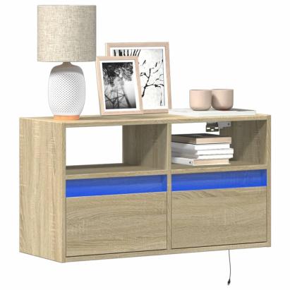 Comodă TV de perete cu lumini LED, stejar sonoma, 80x31x45 cm GartenMobel Dekor