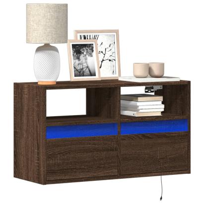 Comodă TV de perete cu lumini LED, stejar maro, 80x31x45 cm GartenMobel Dekor