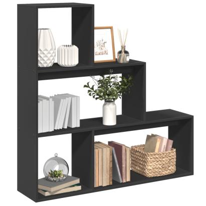 Bibliotecă/separator cameră 3 niveluri, negru 123x29x123cm lemn GartenMobel Dekor