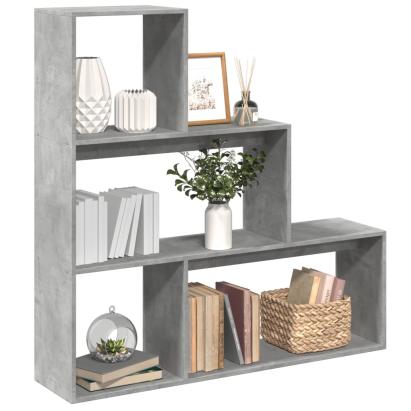 Bibliotecă/separator 3 niveluri gri beton 123x29x123 cm lemn GartenMobel Dekor