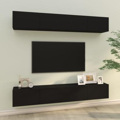 Dulapuri TV de perete, 4 buc., negru, 100x30x30 cm GartenMobel Dekor