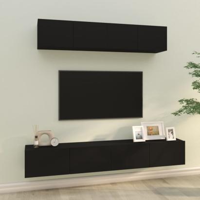 Set dulap TV, 4 piese, negru, lemn prelucrat GartenMobel Dekor