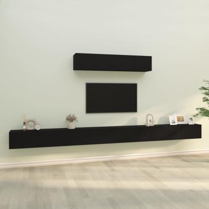 Set dulap TV, 6 piese, negru, lemn prelucrat GartenMobel Dekor