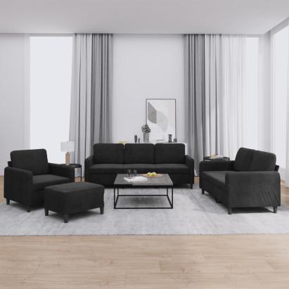 Set de canapele, 4 piese, negru, catifea GartenMobel Dekor