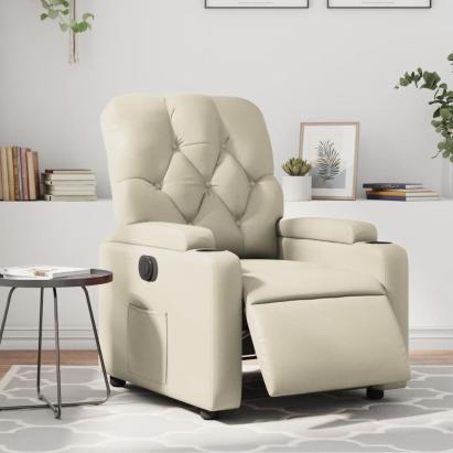 Fotoliu rabatabil electric, crem, piele ecologică GartenMobel Dekor