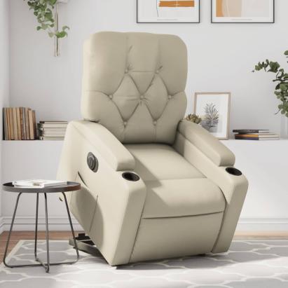 Fotoliu rabatabil electric cu ridicare, crem, piele ecologică GartenMobel Dekor