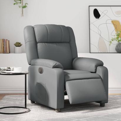 Fotoliu rabatabil electric, gri, piele ecologică GartenMobel Dekor