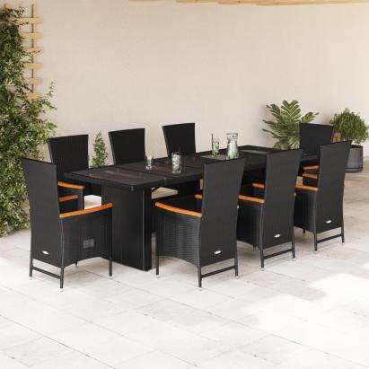 Set mobilier de grădină cu perne, 9 piese, negru, poliratan GartenMobel Dekor