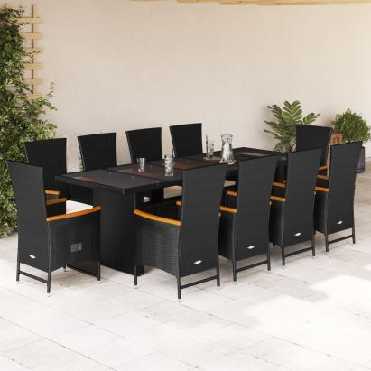 Set mobilier de exterior cu perne, 11 piese, negru, poliratan GartenMobel Dekor