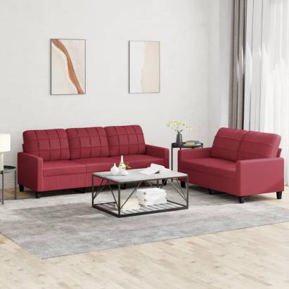 Set de canapele cu perne, 2 piese, roșu vin, piele ecologică GartenMobel Dekor
