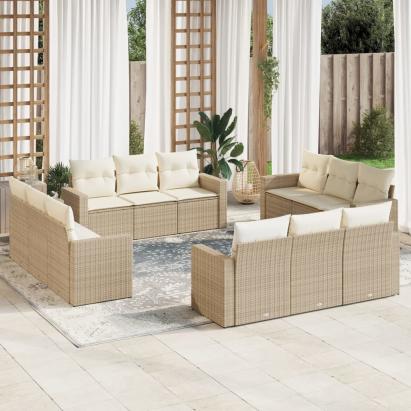 Set canapele de grădină cu perne, 12 piese, bej, poliratan GartenMobel Dekor