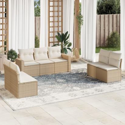 Set canapele de grădină, 7 piese, cu perne, bej, poliratan GartenMobel Dekor