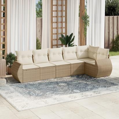 Set canapele de grădină cu perne, 6 piese, bej, poliratan GartenMobel Dekor