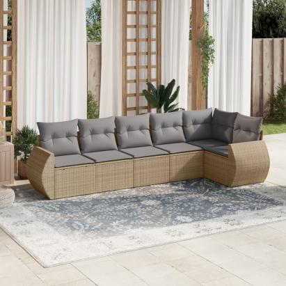 Set canapele de grădină cu perne, 6 piese, bej, poliratan GartenMobel Dekor