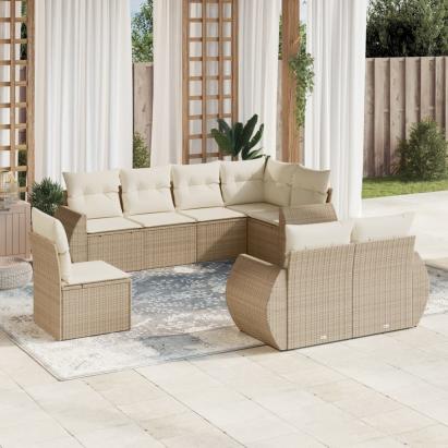 Set canapele de grădină, 8 piese, cu perne, bej, poliratan GartenMobel Dekor
