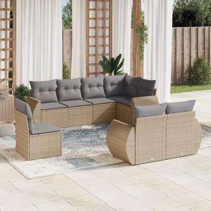 Set canapele de grădină, 8 piese, cu perne, bej, poliratan GartenMobel Dekor