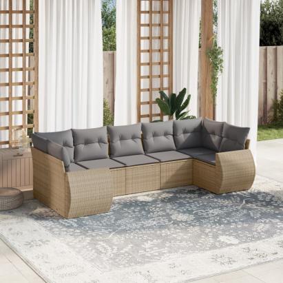 Set canapele de grădină, 7 piese, cu perne, bej, poliratan GartenMobel Dekor