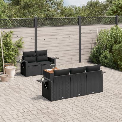 Set mobilier de grădină cu perne, 6 piese, negru, poliratan GartenMobel Dekor