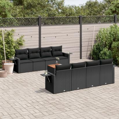 Set mobilier de grădină cu perne, 9 piese, negru, poliratan GartenMobel Dekor