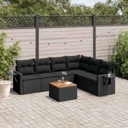 Set canapele de grădină cu perne, 7 piese, negru, poliratan GartenMobel Dekor