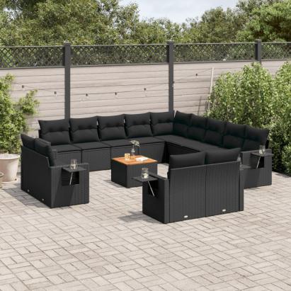 Set mobilier de grădină cu perne, 14 piese, negru, poliratan GartenMobel Dekor