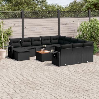 Set mobilier de grădină cu perne, 13 piese, negru, poliratan GartenMobel Dekor