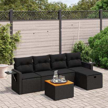 Set mobilier de grădină cu perne, 6 piese, negru, poliratan GartenMobel Dekor