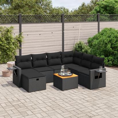 Set mobilier de grădină cu perne, 8 piese, negru, poliratan GartenMobel Dekor