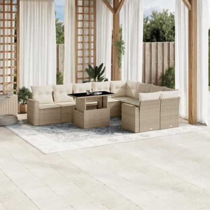 Set canapele de grădină cu perne, 10 piese, bej, poliratan GartenMobel Dekor
