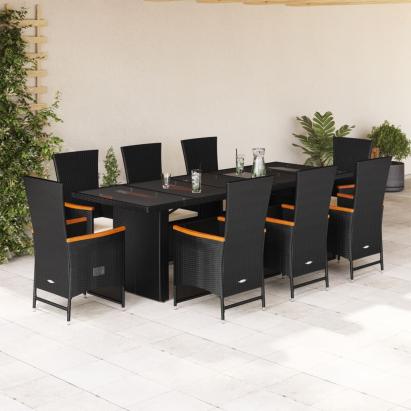 Set mobilier de grădină cu perne, 9 piese, negru, poliratan GartenMobel Dekor
