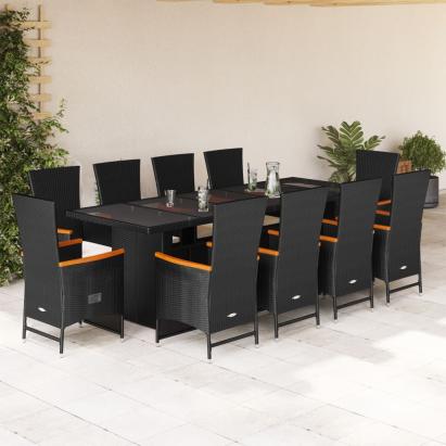 Set mobilier de exterior cu perne, 11 piese, negru, poliratan GartenMobel Dekor