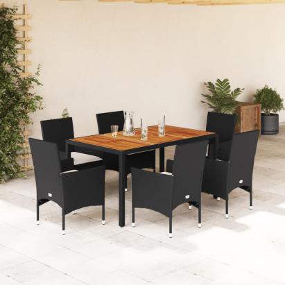 Set mobilier grădină perne 7 piese negru poliratan/lemn acacia GartenMobel Dekor