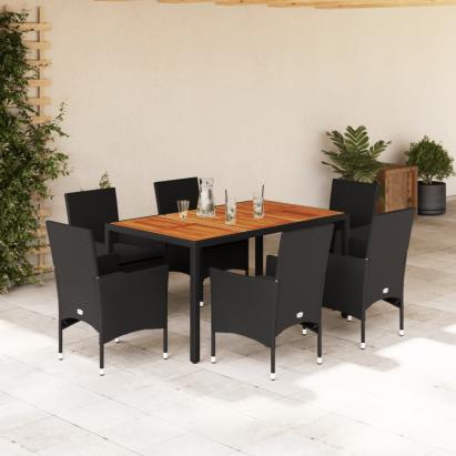 Set mobilier grădină perne 7 piese negru poliratan/lemn acacia GartenMobel Dekor