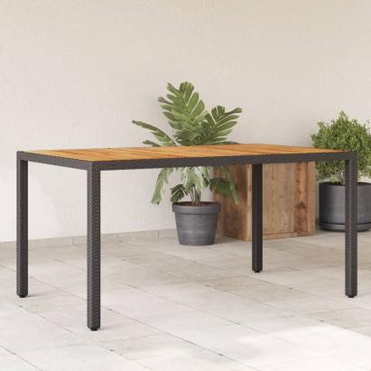 Masă grădină, blat din lemn acacia negru 150x90x75 cm poliratan GartenMobel Dekor