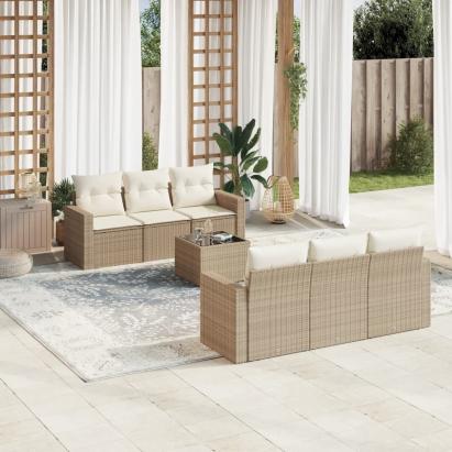 Set canapele de grădină, 7 piese, cu perne, bej, poliratan GartenMobel Dekor