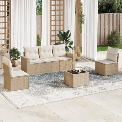 Set canapele de grădină cu perne, 6 piese, bej, poliratan GartenMobel Dekor