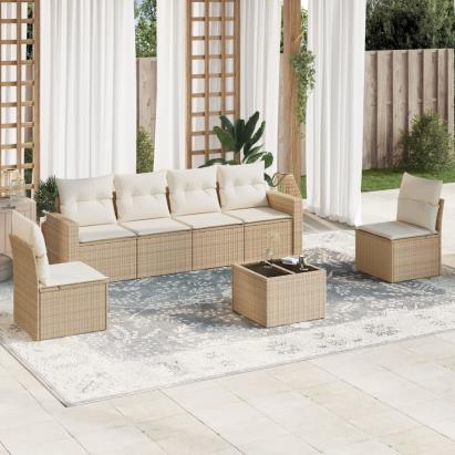 Set canapele de grădină, 7 piese, cu perne, bej, poliratan GartenMobel Dekor