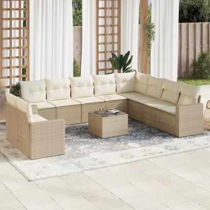 Set canapele de grădină cu perne, 11 piese, bej, poliratan GartenMobel Dekor