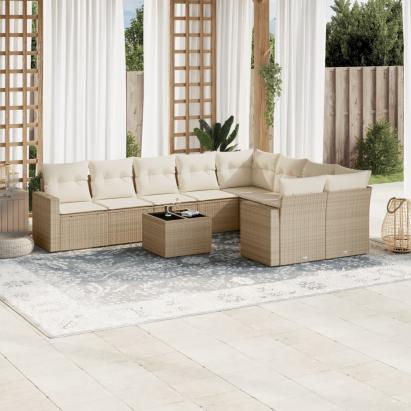 Set canapele de grădină cu perne, 10 piese, bej, poliratan GartenMobel Dekor